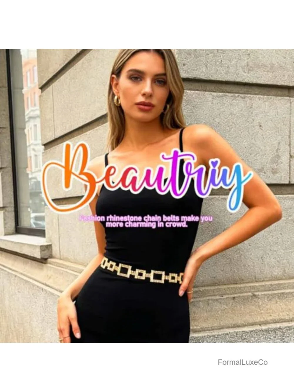 Silver Rhinestone Bling Waist Chain Belt for Women Dresses Accessories